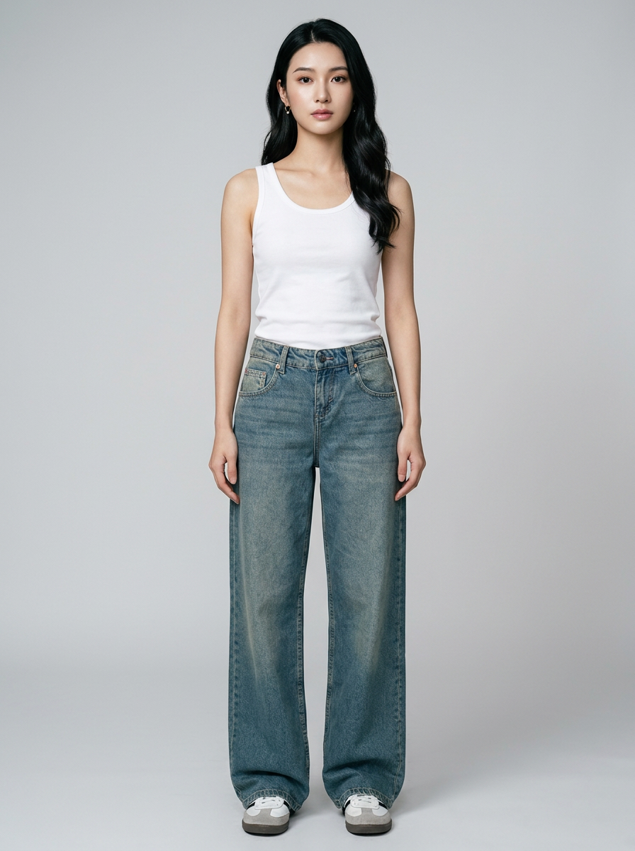SYLVAINE Vintage Casual Baggy Jeans in Nostalgia Blue