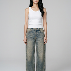 SYLVAINE Vintage Casual Baggy Jeans in Sand Wash Blue