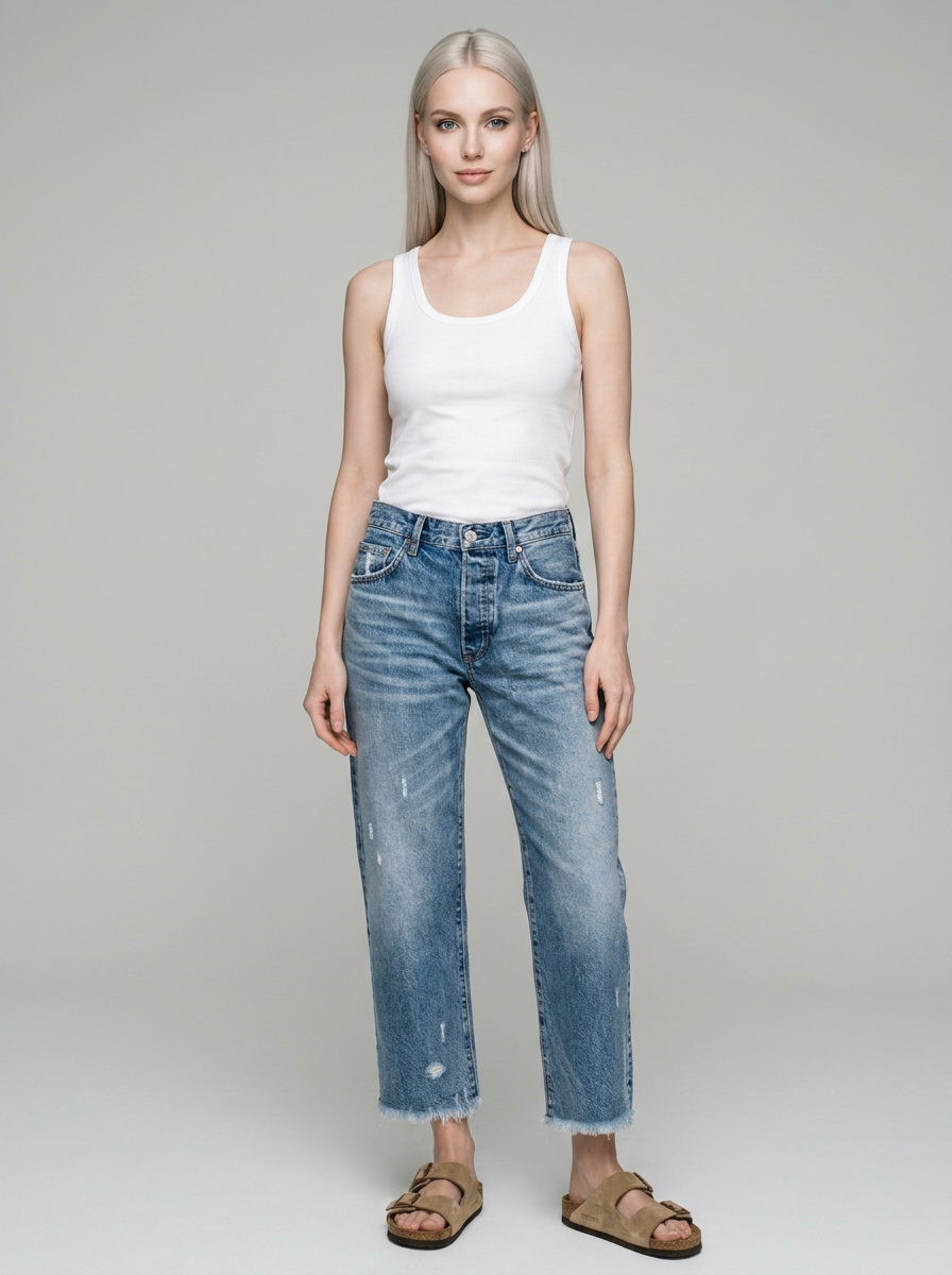 ANASTASIA Retro Straight Leg Jeans in Medium Blue