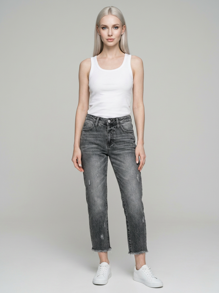 ANASTASIA Retro Straight Leg Jeans in Grey