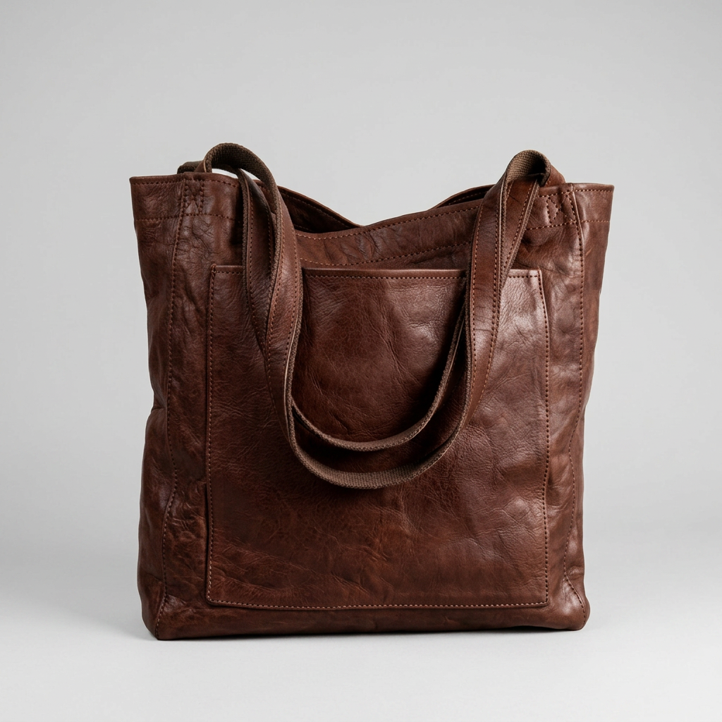 PAMELA Classic Leather Tote in Dark Brown