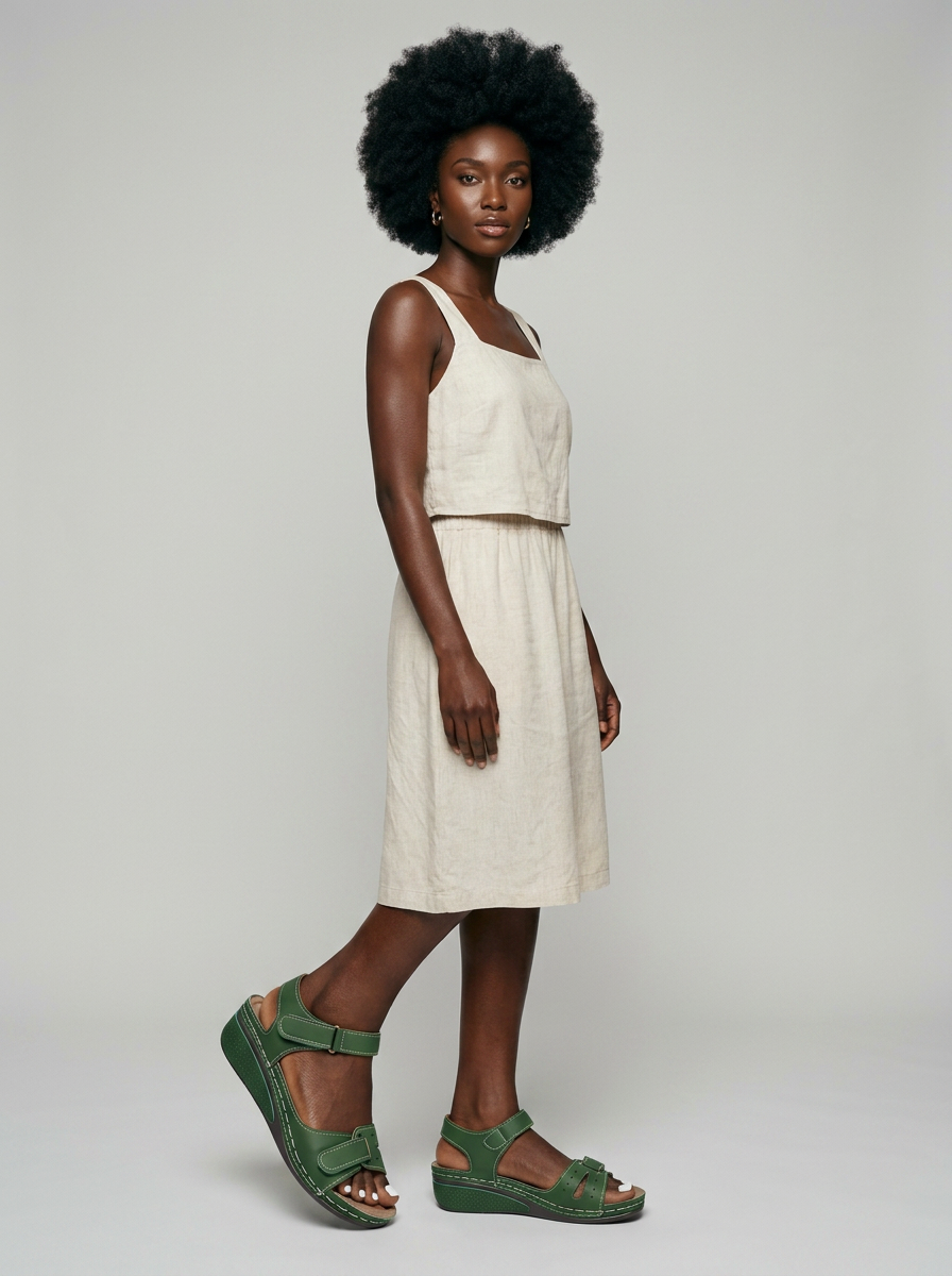 ELORIE - Orthopaedic Comfort Sandals - Green - with model