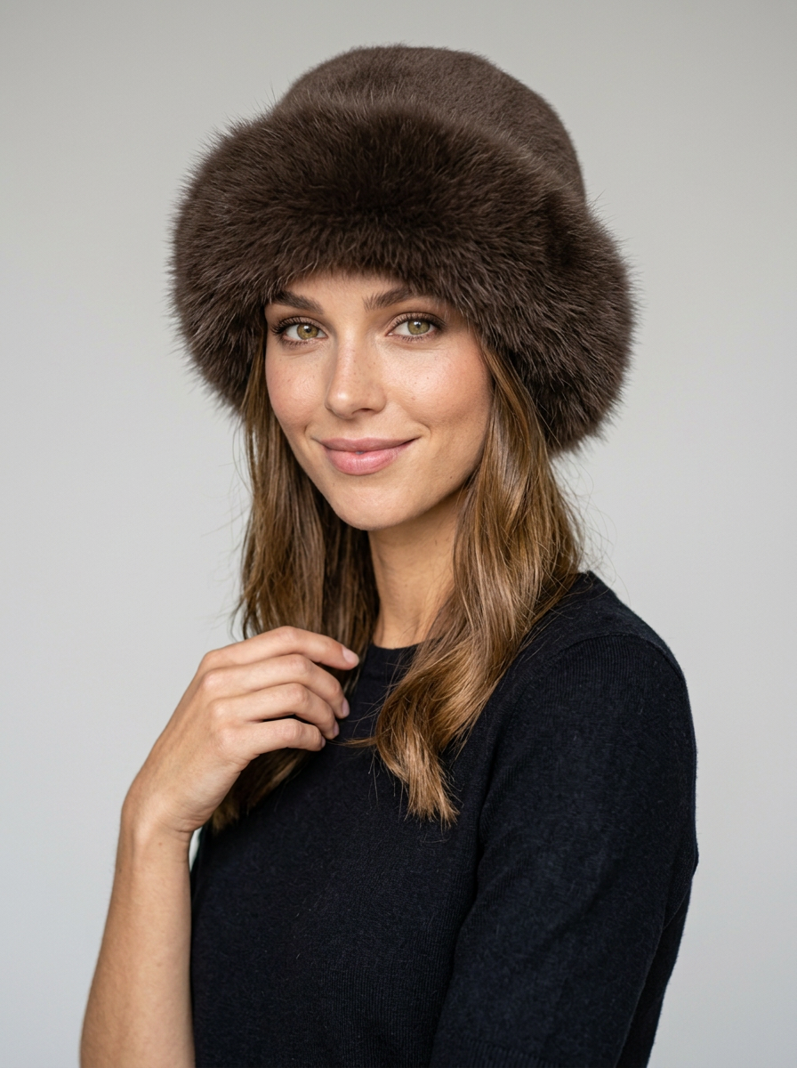 SOFIE - Elegant Cozy Hat - Brown - with model