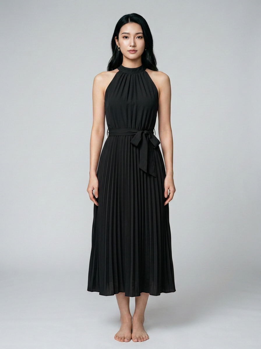 CELINE pleated midi dress in black