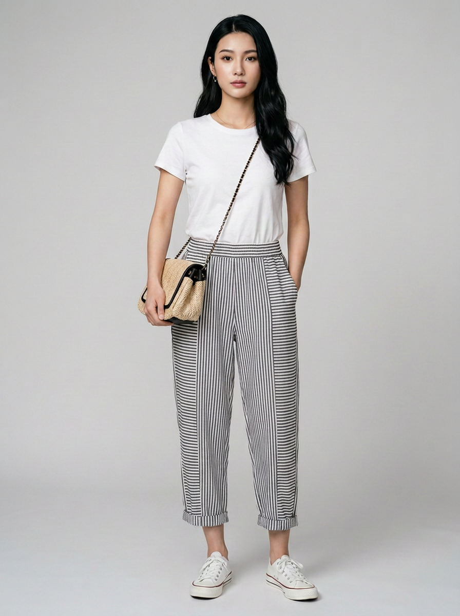 Grey FLORIANE boho stripe pants