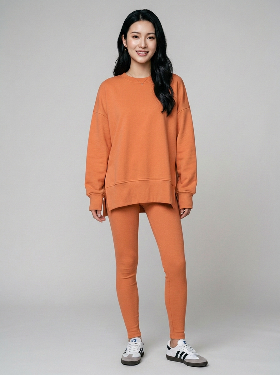CATCHY long sleeve sweatshirt and pants set in orange
