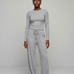 CASIDY long sleeve top and wide leg pants set in light gray
