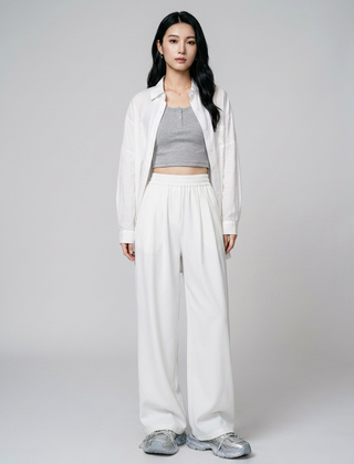 White (Small) ZINNA high-waist wide flow pants