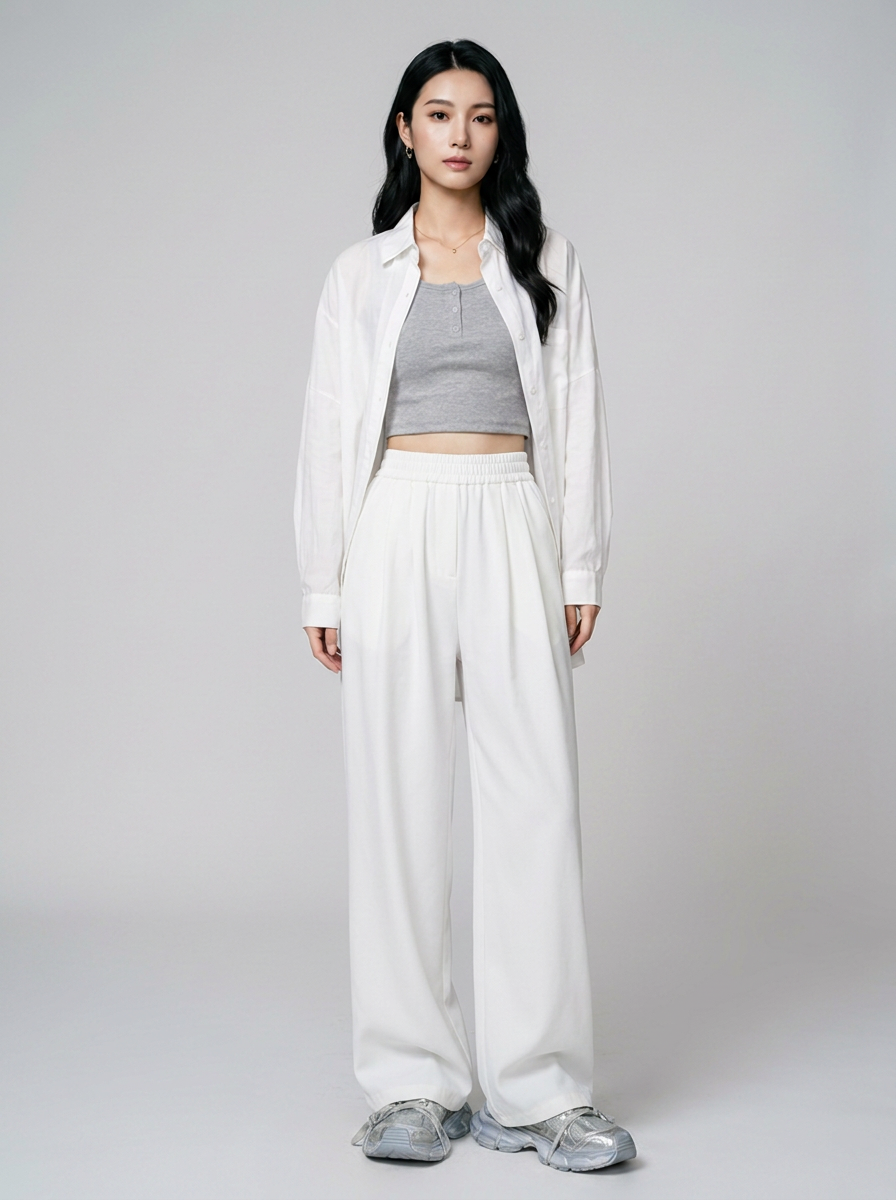 White (Small) ZINNA high-waist wide flow pants