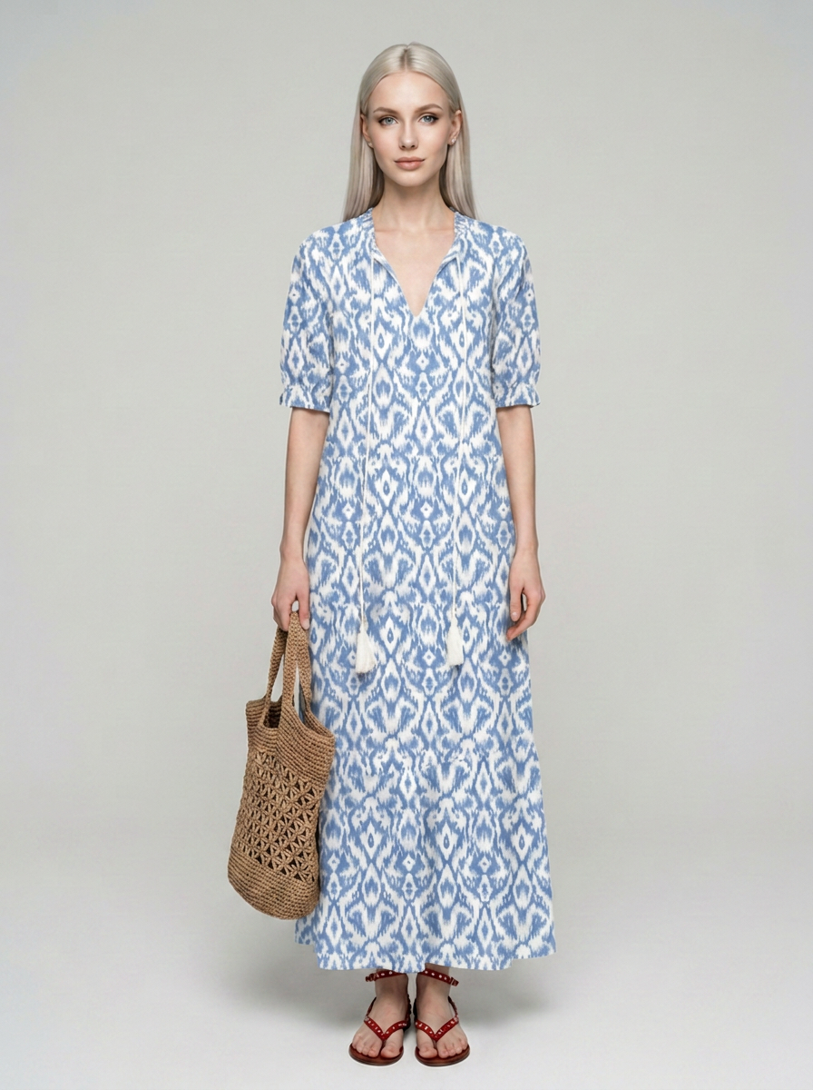 SUZY vintage-print summer dress in light blue