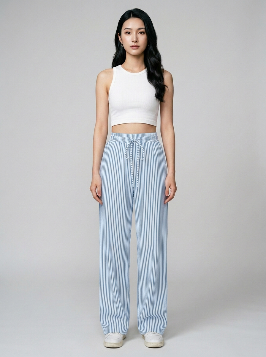 TAITE - Summer Striped Relaxed Fit Shorts in Sky Blue