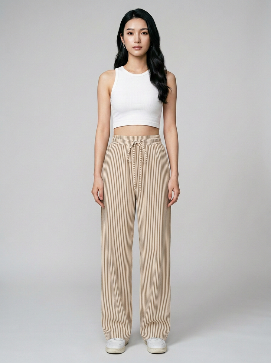 TAITE - Summer Striped Relaxed Fit Shorts in Beige