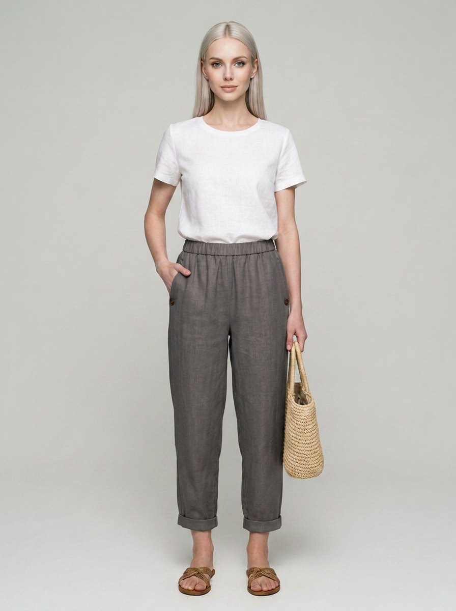 Dark Grey ROMINA linen-cotton trousers