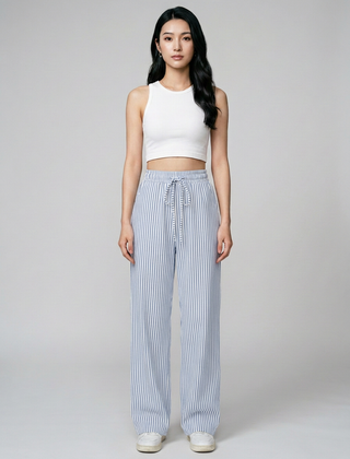 TAITE - Summer Striped Relaxed Fit Shorts in Light Blue