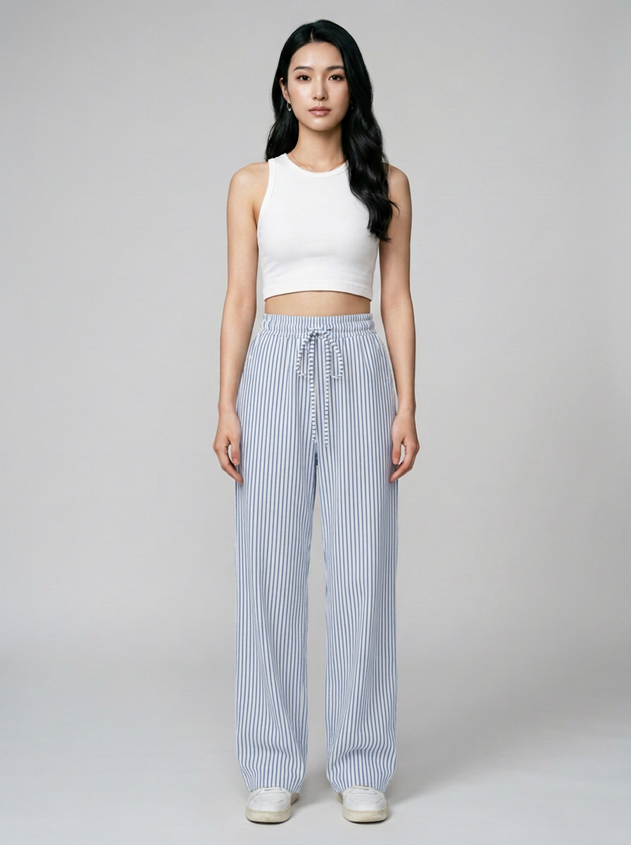 TAITE - Summer Striped Relaxed Fit Shorts in Light Blue