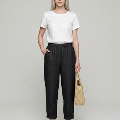 Black ROMINA linen-cotton trousers