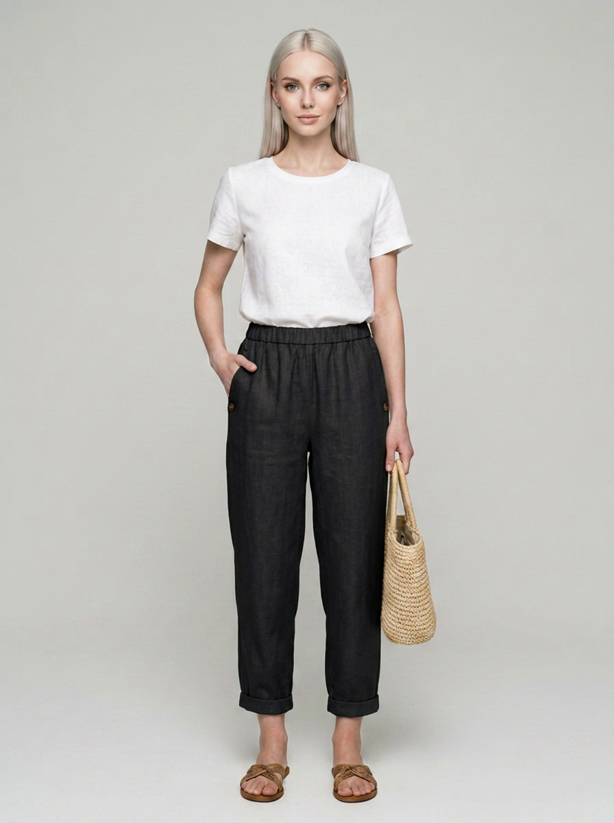 Black ROMINA linen-cotton trousers