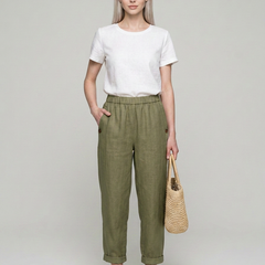 Olive Green ROMINA linen-cotton trousers