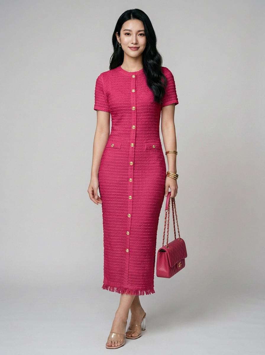 ALYA crew neck midi dress in rose red