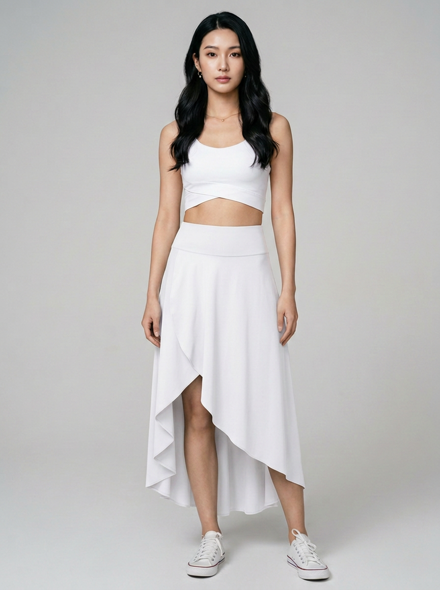 AMELIE - Elegant Asymmetric Midi Skirt in White