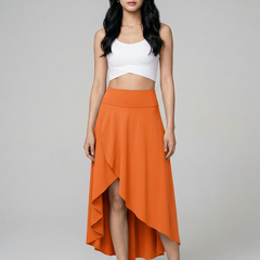 AMELIE - Elegant Asymmetric Midi Skirt in Orange