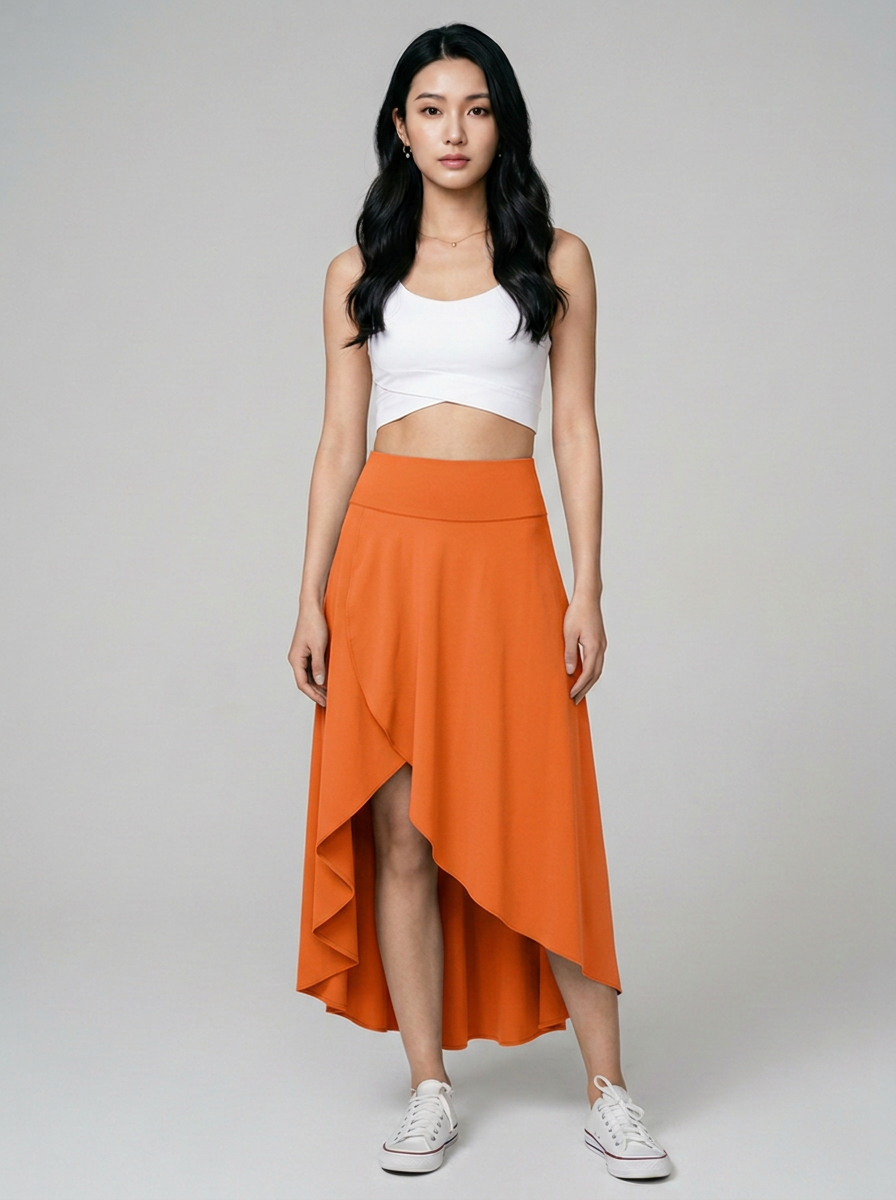 AMELIE - Elegant Asymmetric Midi Skirt in Orange