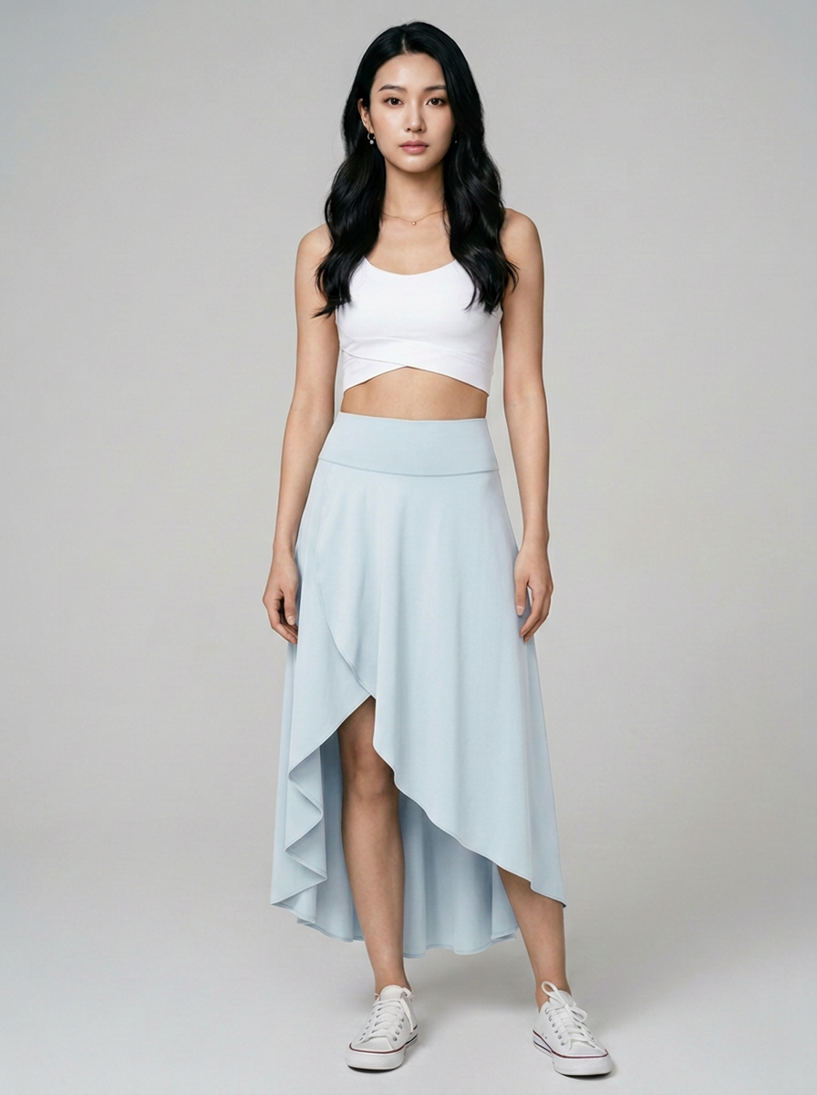AMELIE - Elegant Asymmetric Midi Skirt in Thin Icy Blue