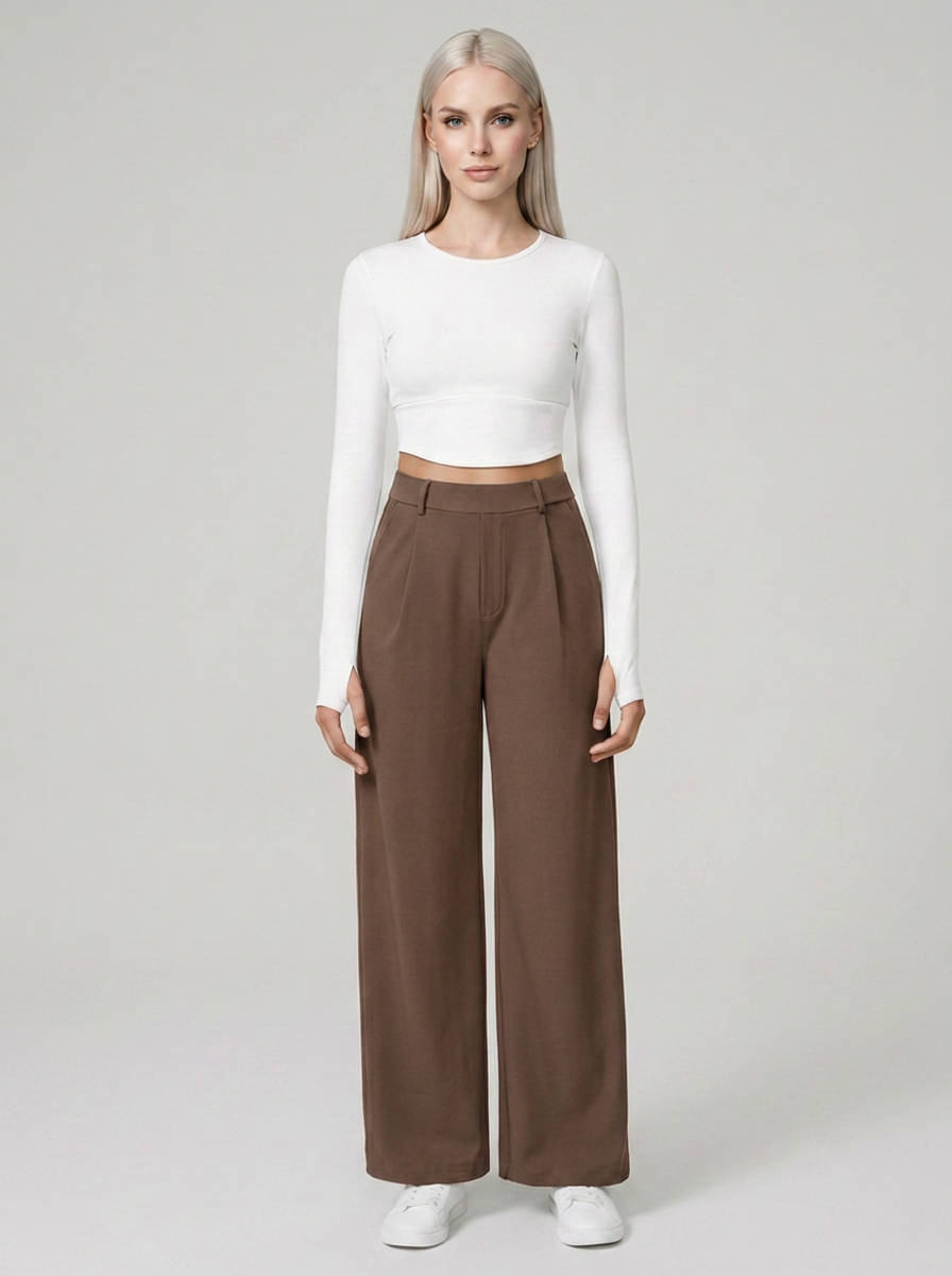 Brown CHARMIE high-waist straight-leg pants