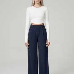 Navy Blue CHARMIE high-waist straight-leg pants
