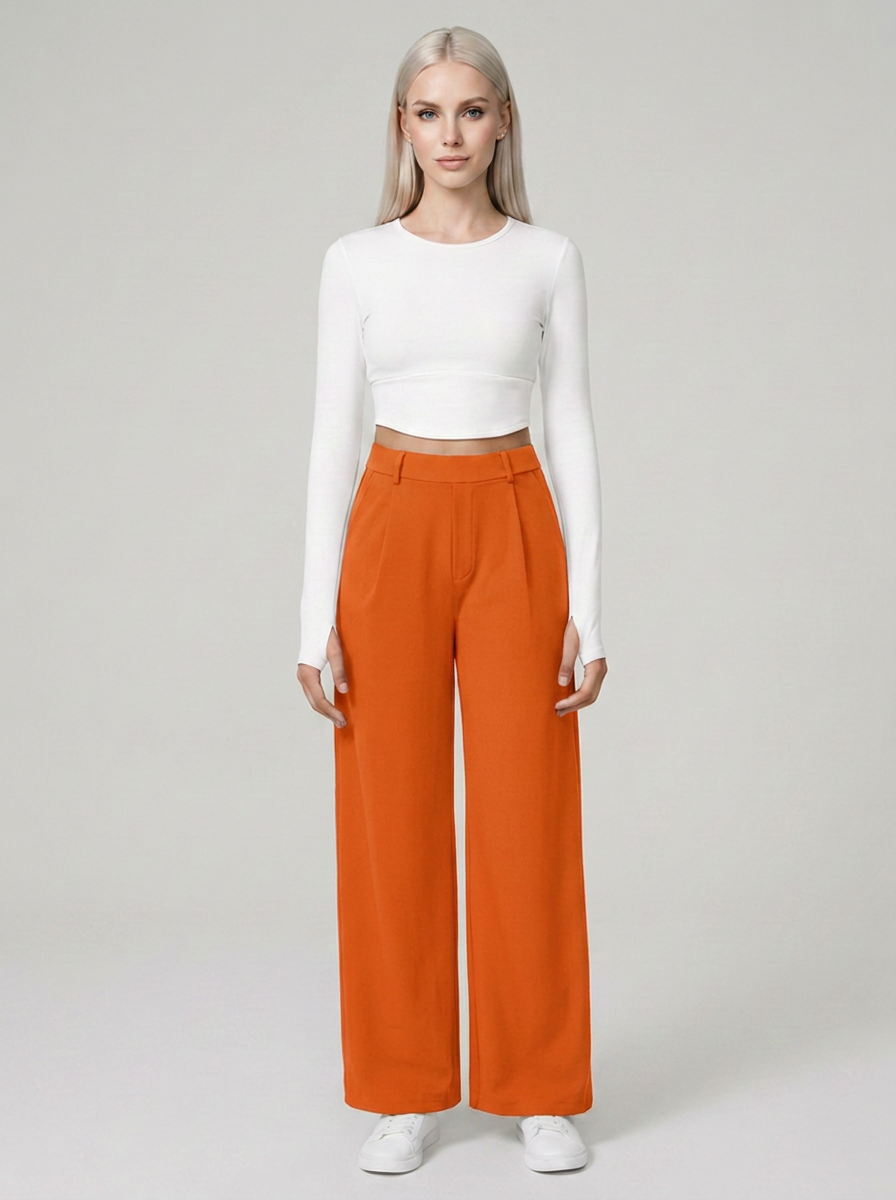 Orange CHARMIE high-waist straight-leg pants
