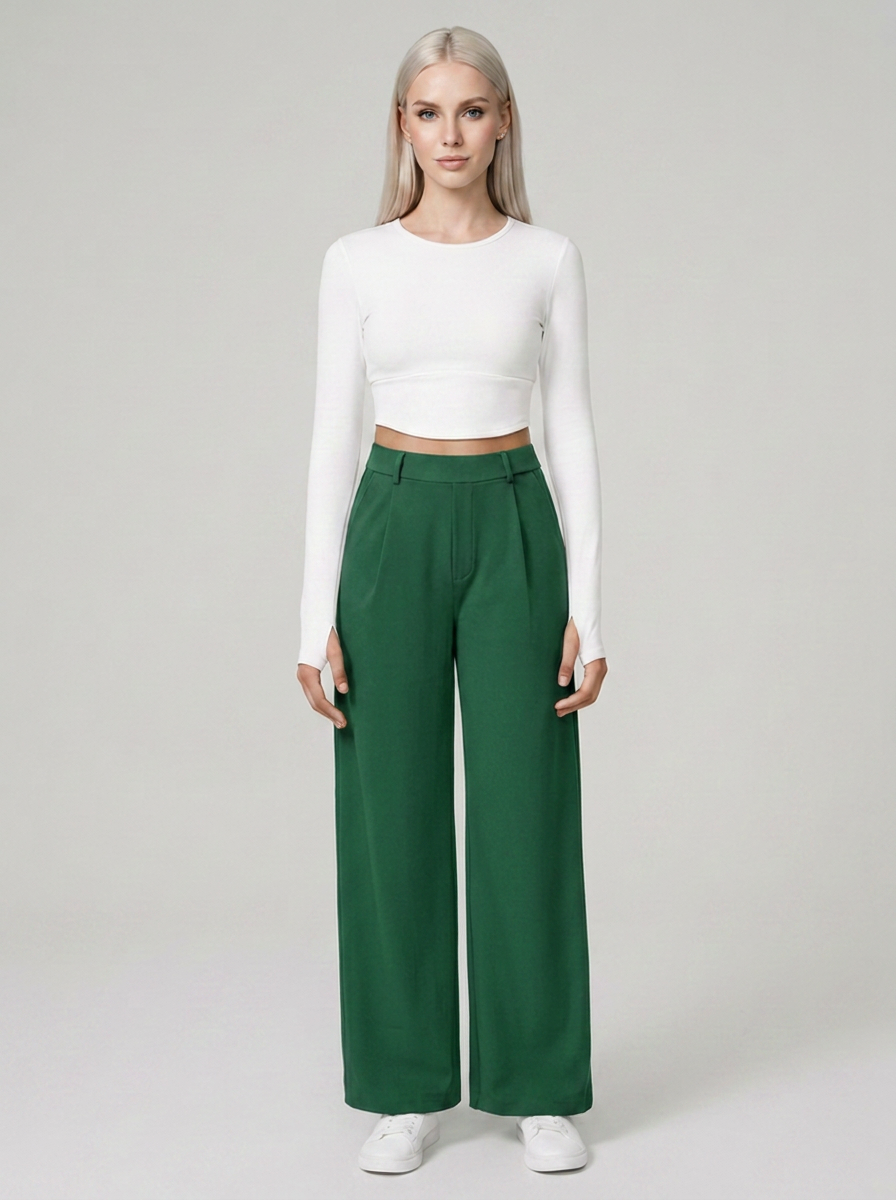 Green CHARMIE high-waist straight-leg pants