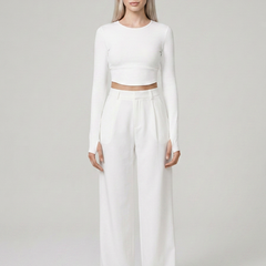 White CHARMIE high-waist straight-leg pants