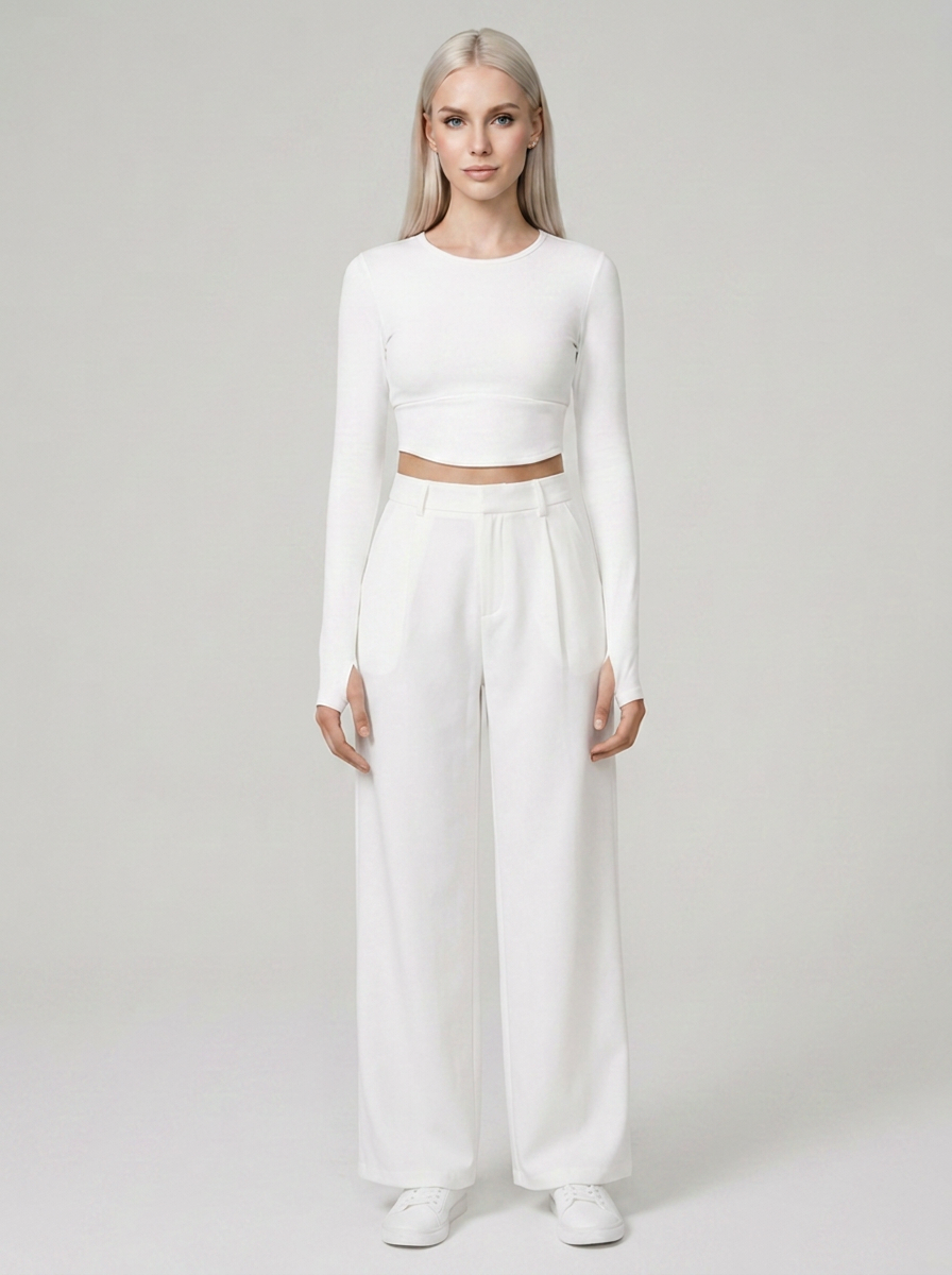 White CHARMIE high-waist straight-leg pants