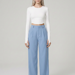 Light Blue CHARMIE high-waist straight-leg pants