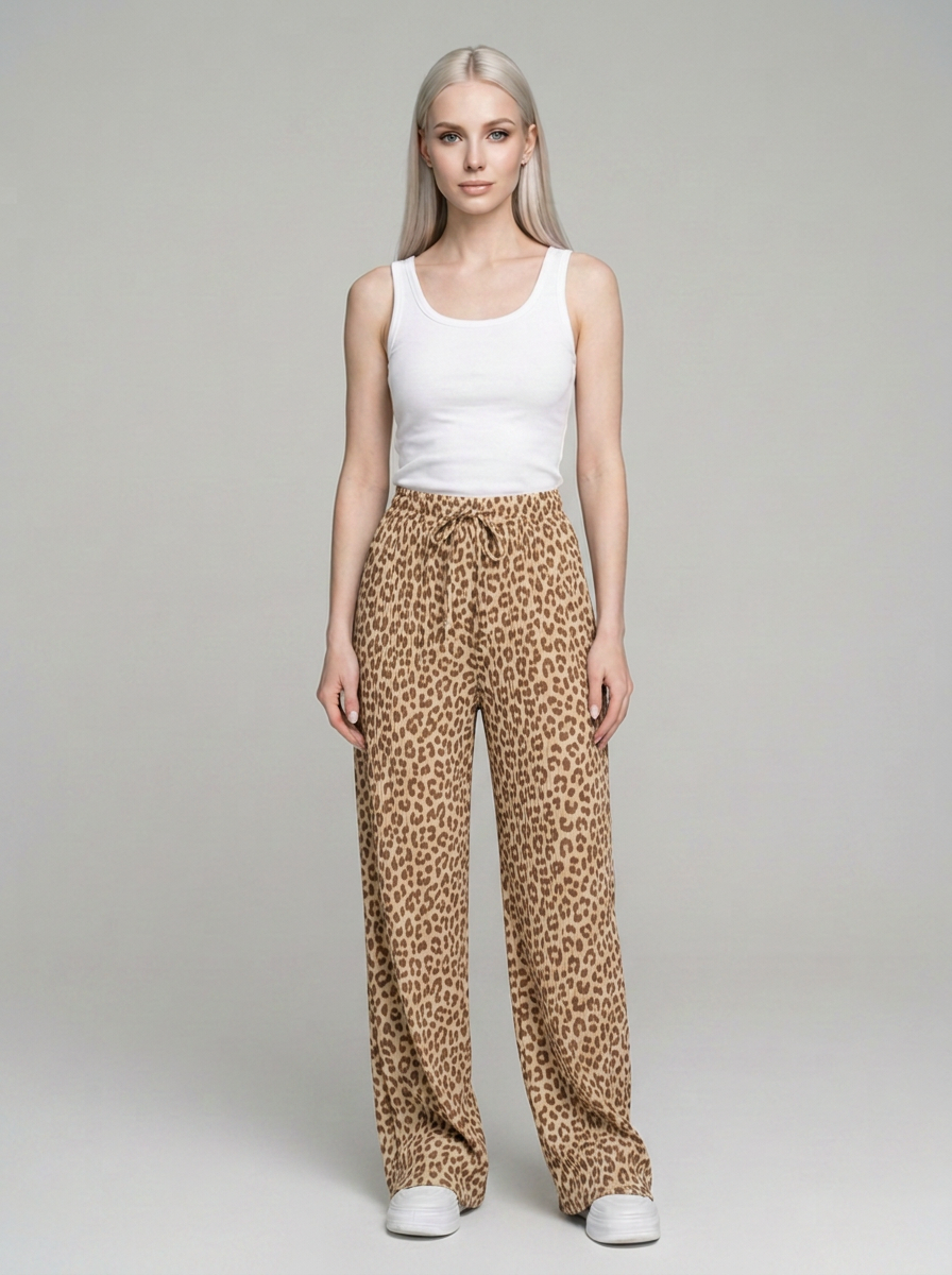 Light Brown Leopard ZABBY wide-leg pants