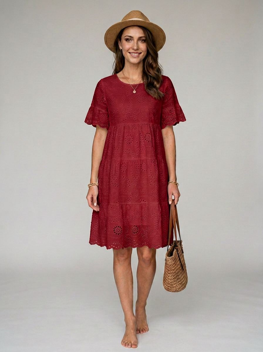 SOLAIRE boho summer dress in dark red