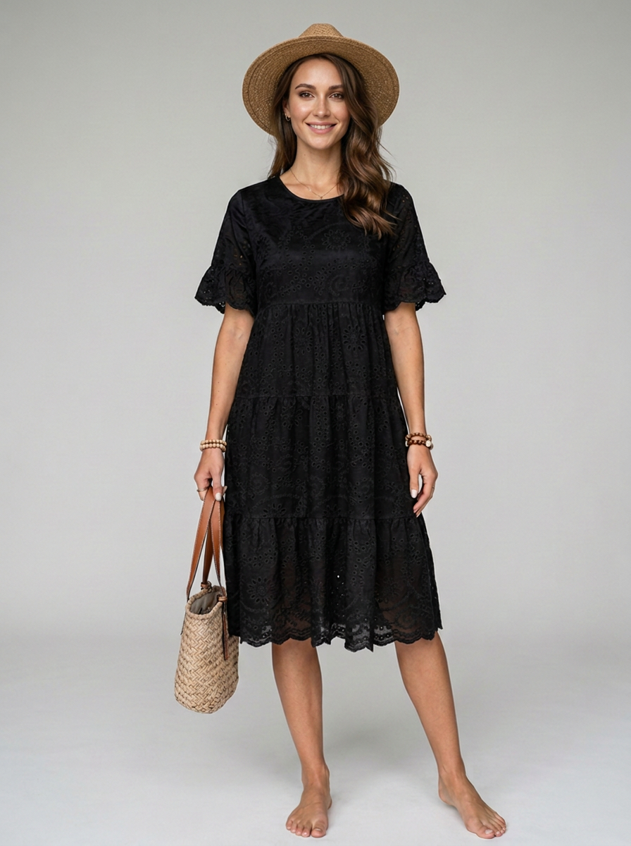 SOLAIRE boho summer dress in black