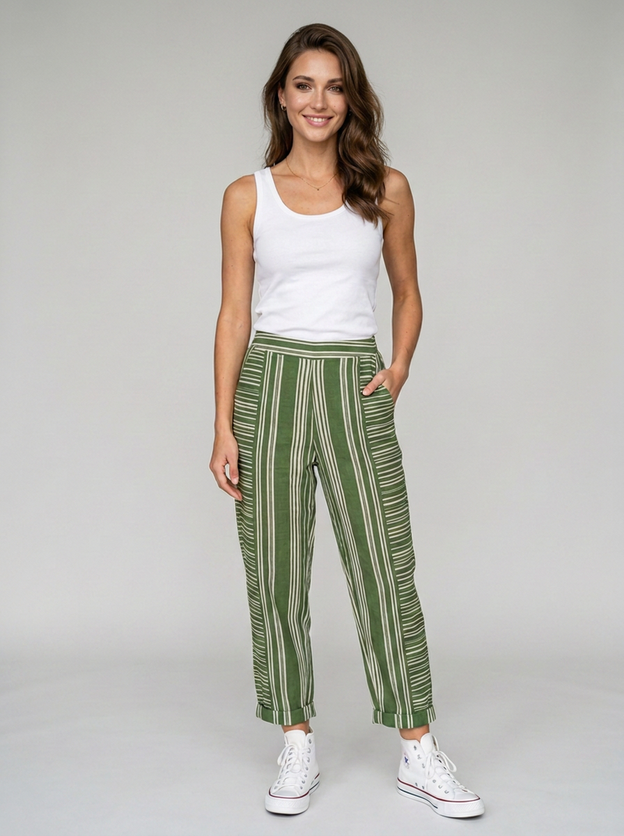 Green GABRIELLA striped trousers