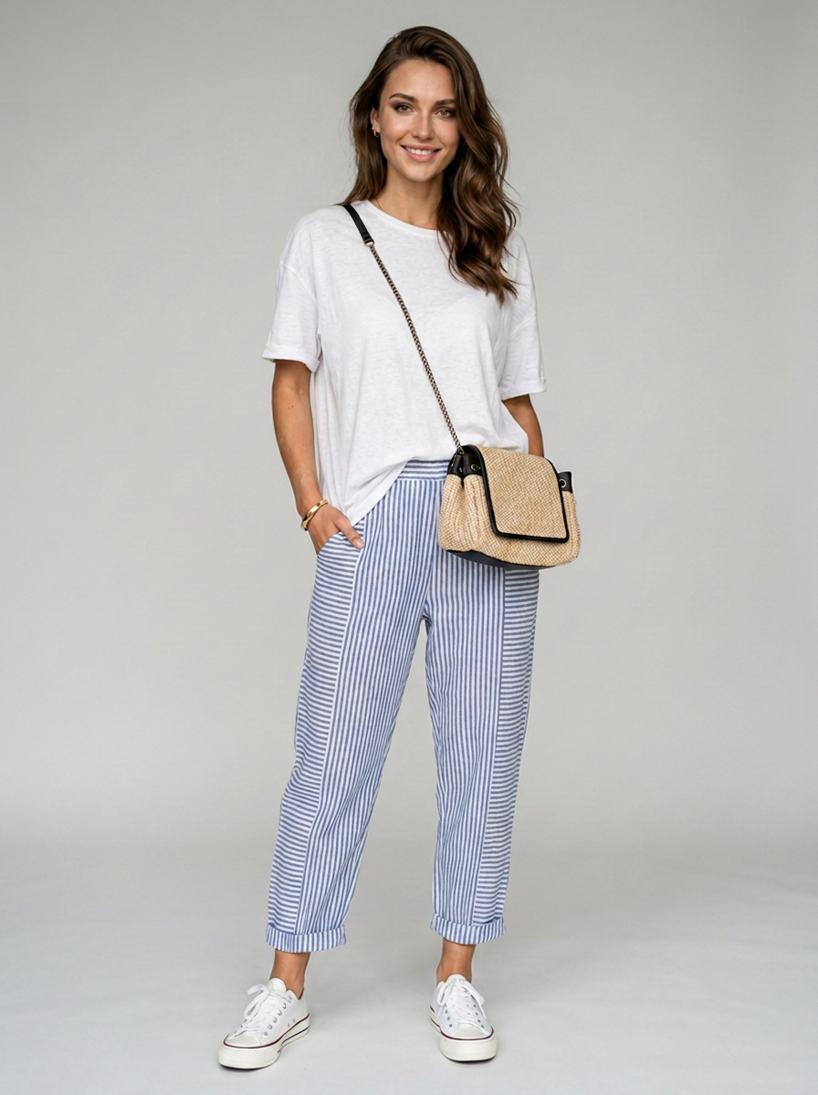Blue GABRIELLA striped trousers