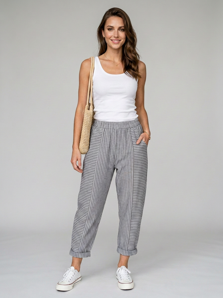 Grey GABRIELLA striped trousers