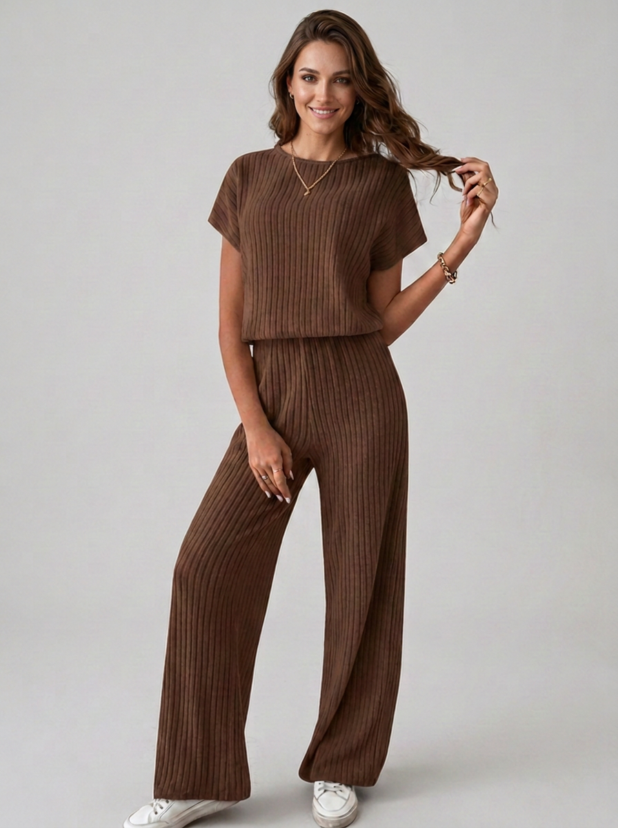 MARIE casual short sleeve and pants set in brown