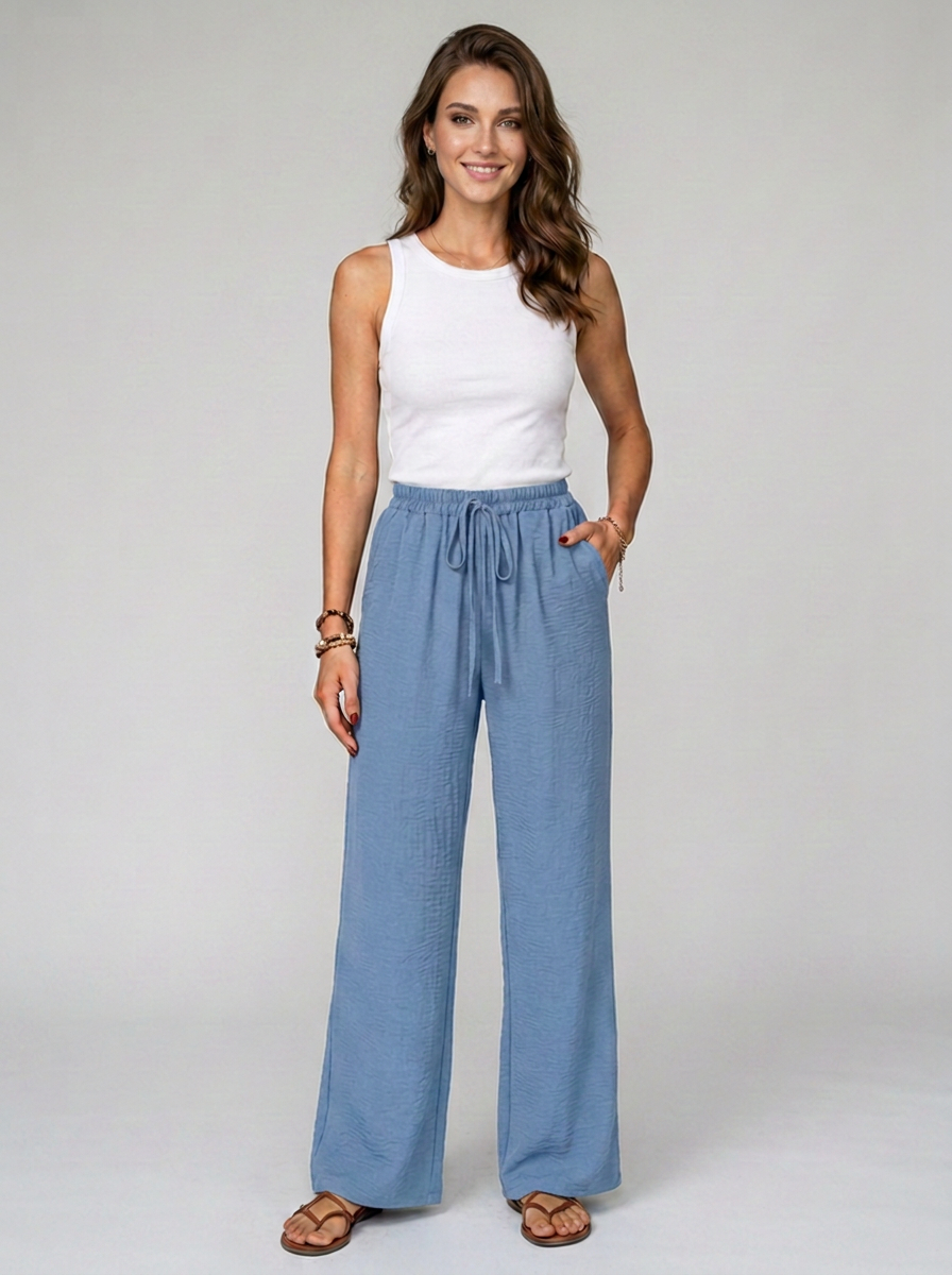 Light Blue NIKU wide-leg drawstring pants