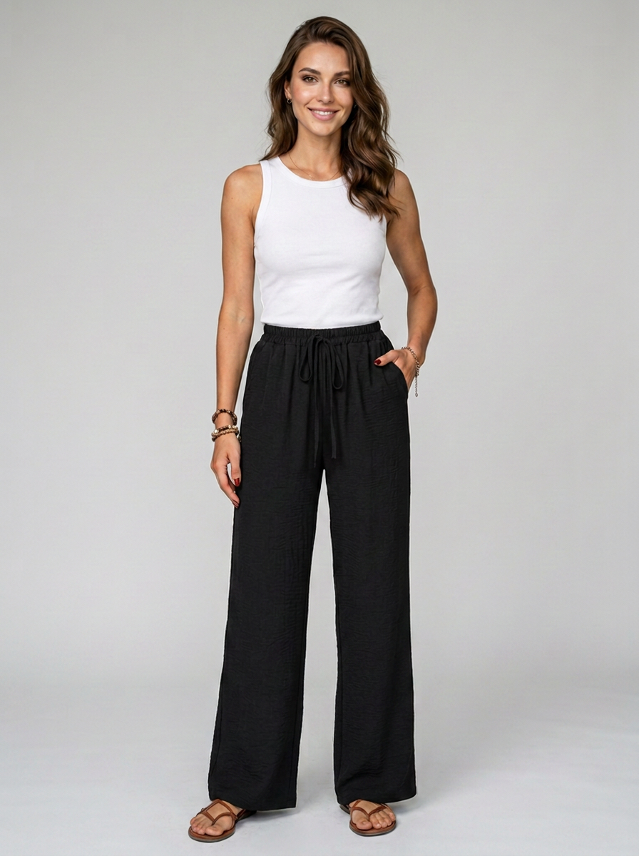 Black NIKU wide-leg drawstring pants