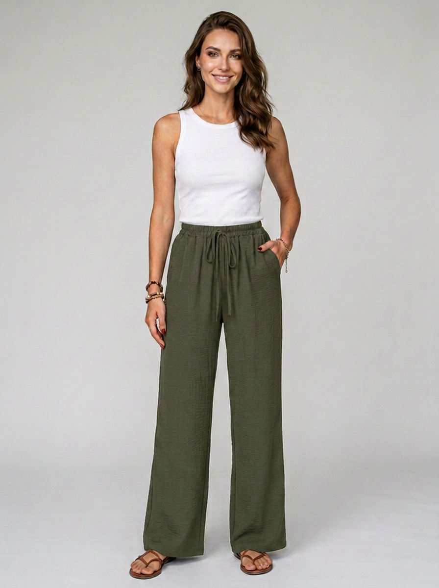 Army Green NIKU wide-leg drawstring pants