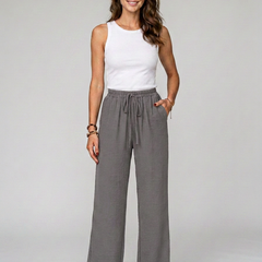 Gray NIKU wide-leg drawstring pants