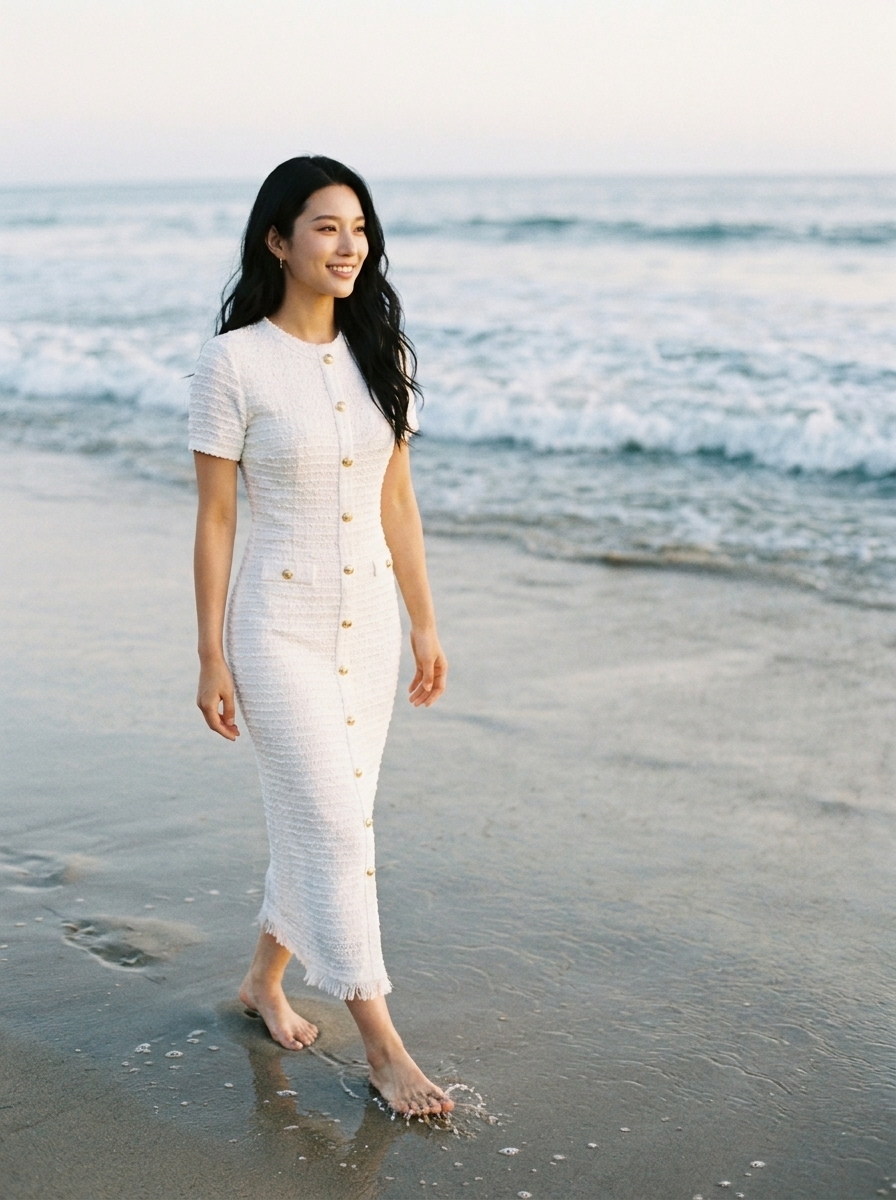 ALYA - Elegant Crew Neck Formal Midi Dress - Lifestyle - Beach