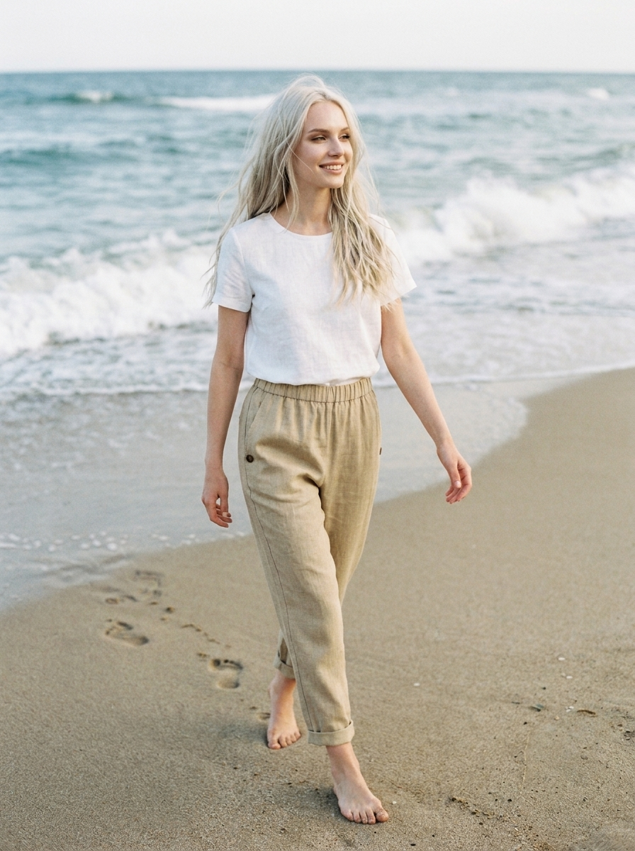 ROMINA Timeless Linen-Cotton Trousers - Lifestyle - Beach
