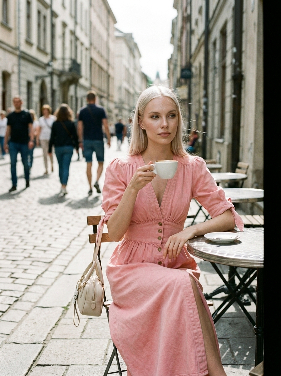 MELY - Elegant V-Neck Midi Dress - Lifestyle - Cafe
