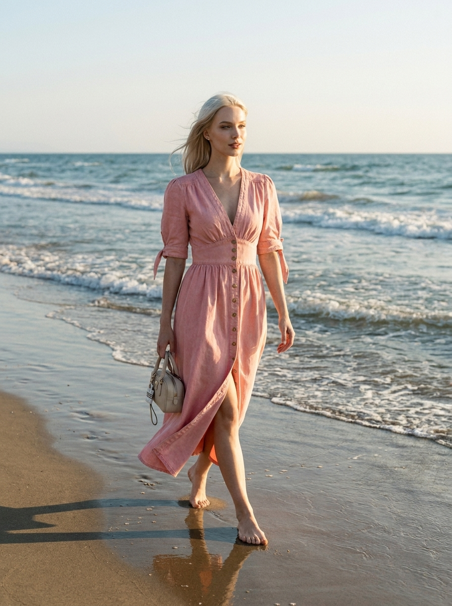MELY - Elegant V-Neck Midi Dress - Lifestyle - Beach