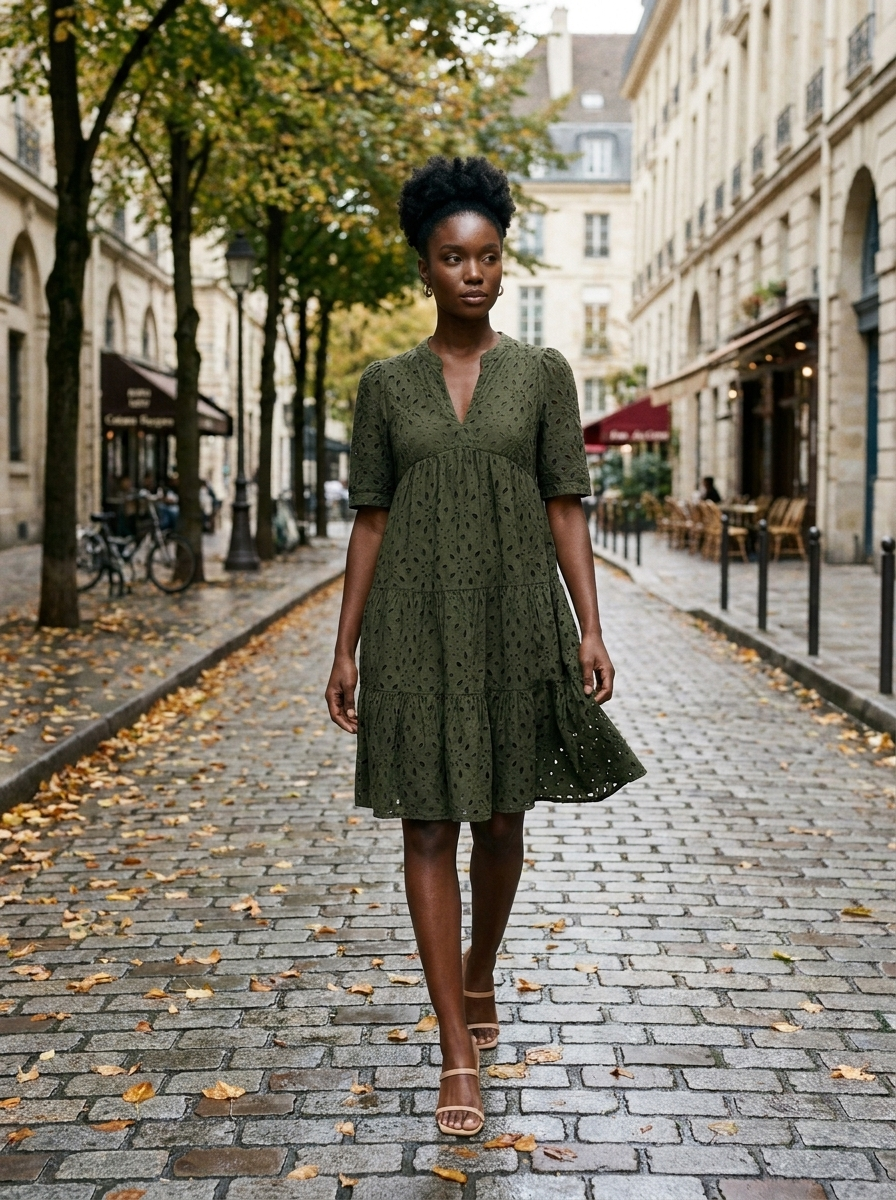 BELLE - Chic Ruffle Summer Dress - Lifestyle - Autumn Street (Dark Green)